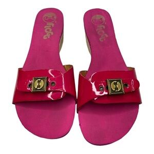 FLOGG Women’s Melanie Pink Leather Wood, Foam Slides Sandals Size 9.5